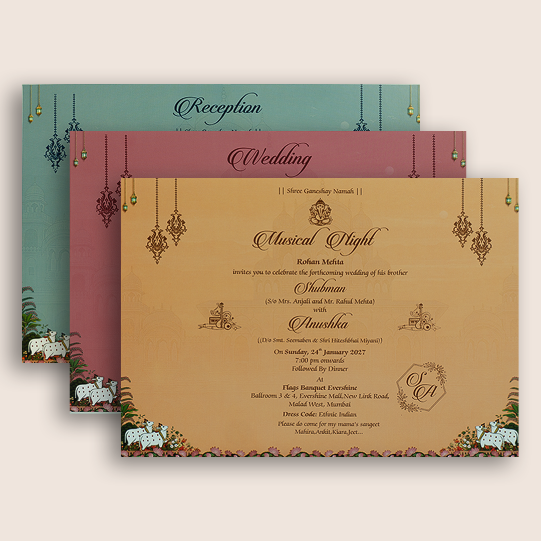 Maroon Lord Radha Krishna Door Style Padded Wedding Invitation - KRB10600