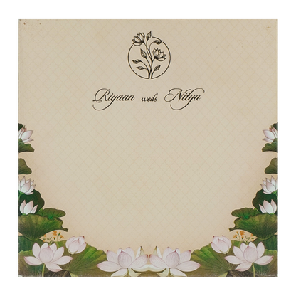 Cream Padded Lotus Wedding Card-KRC31150