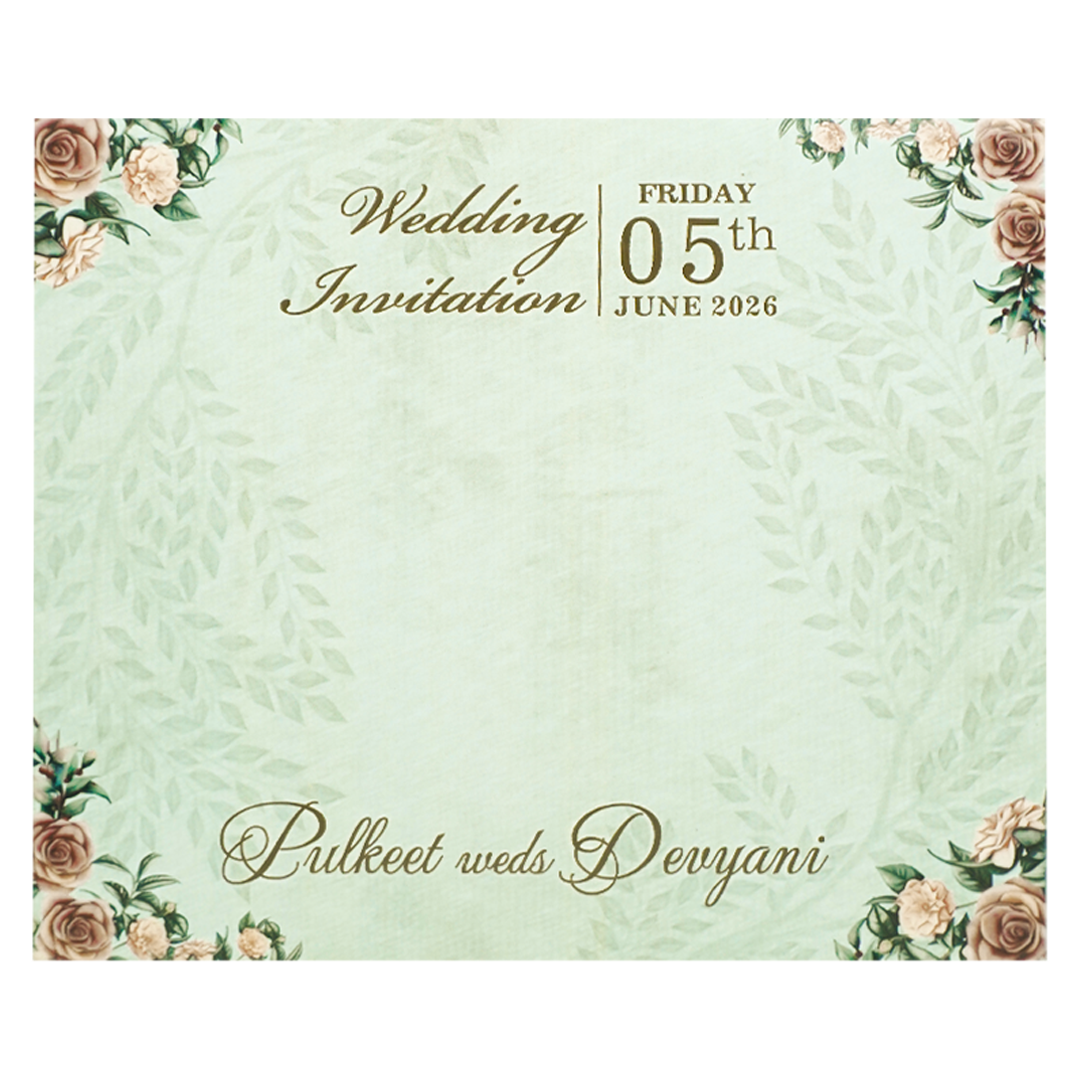 Green Floral Gold Padded Wedding Card-KJTS1770