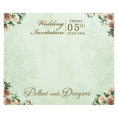 Green Floral Gold Padded Wedding Card-KJTS1770