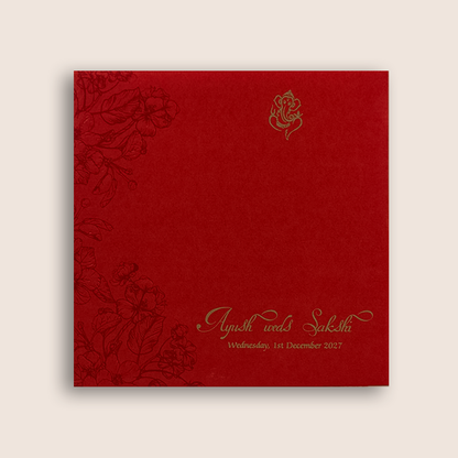 Red Embossed Floral Door Style Wedding Card - KPR06080