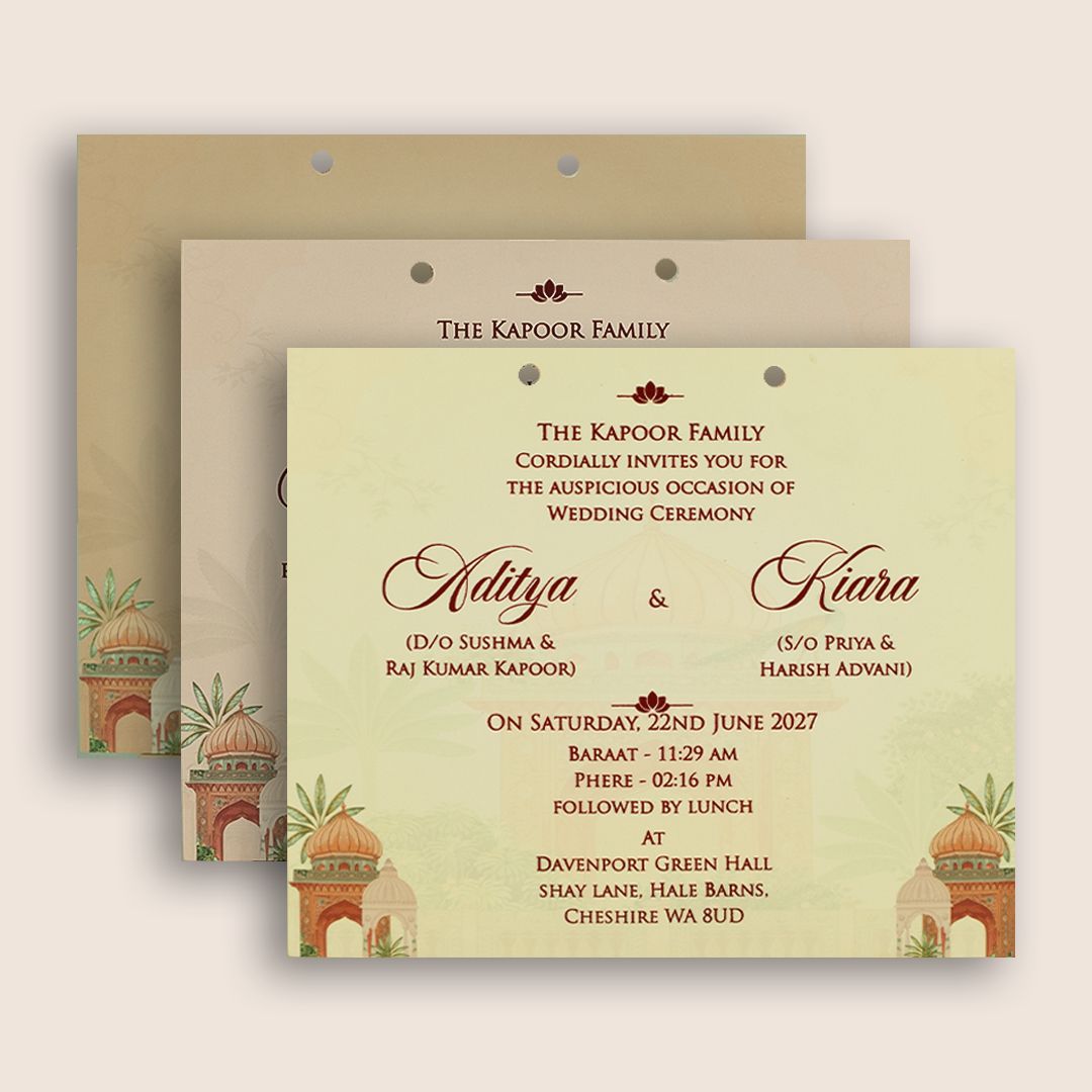 Peach Jharokha MDF Laser Cut Marriage Invitation - KFR16060