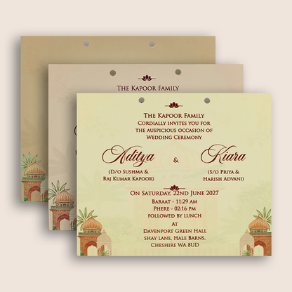 Peach Jharokha MDF Laser Cut Marriage Invitation - KFR16060