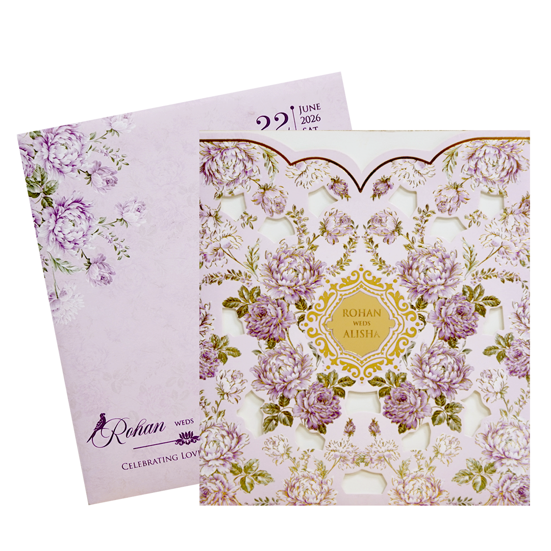 Lavender Floral Laser Cut Wedding Card - KFR14250