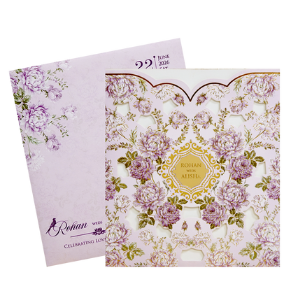 Lavender Floral Laser Cut Wedding Card - KFR14250