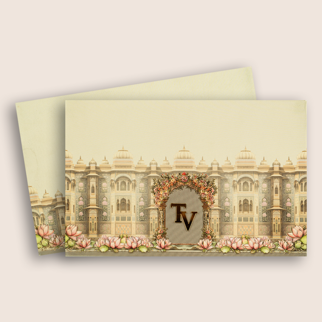 Light Grey Embossed Palace Padded Invitation Card - KPR024920