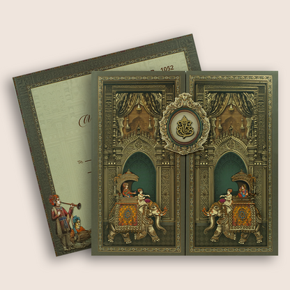 Grey Palace Elephant Door Style Padded Wedding Invitation - KRB10520