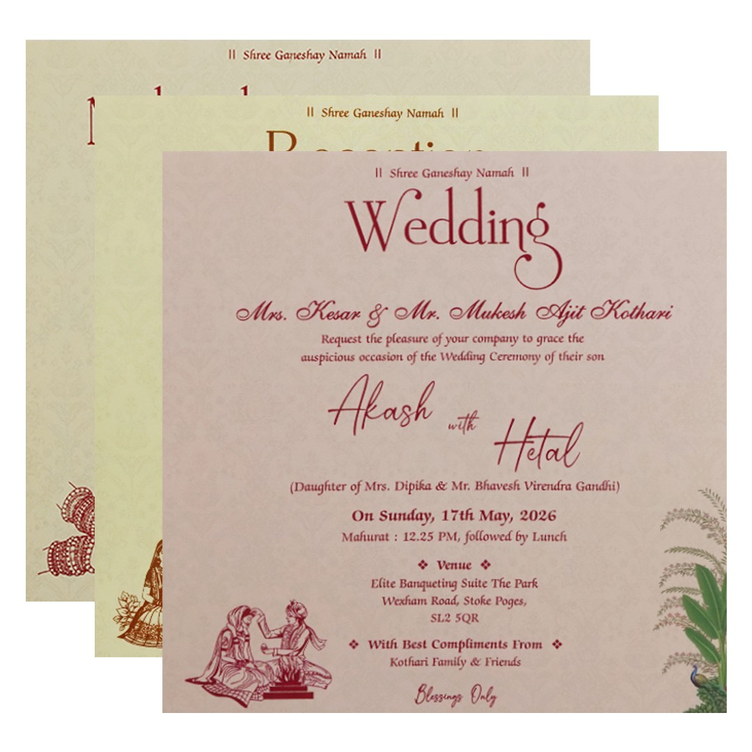Green Heritage Padded Wedding Card - KSH72700