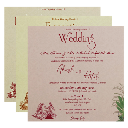 Green Heritage Padded Wedding Card - KSH72700