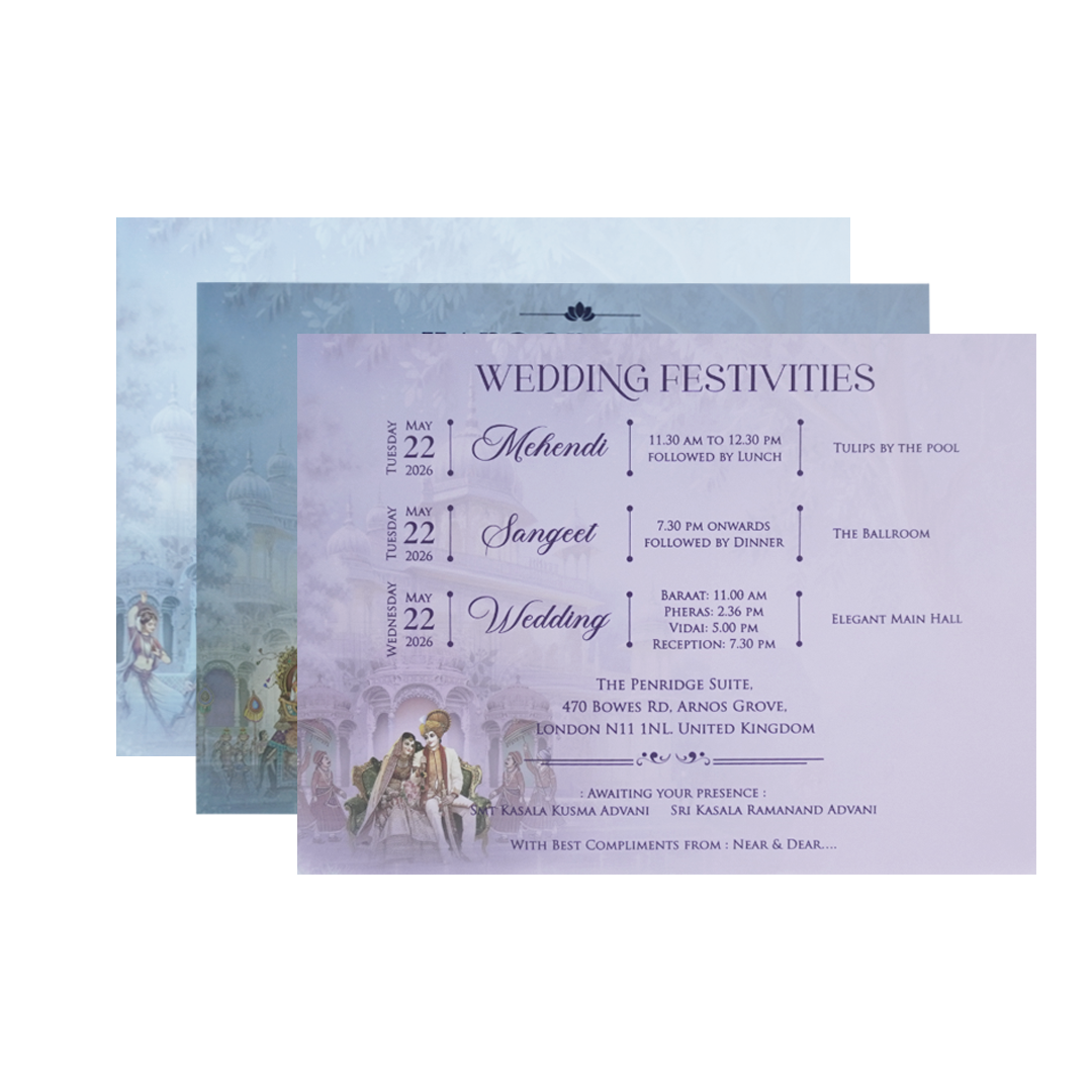 Blue Palace Couple Theme Wedding Card - KFR16290