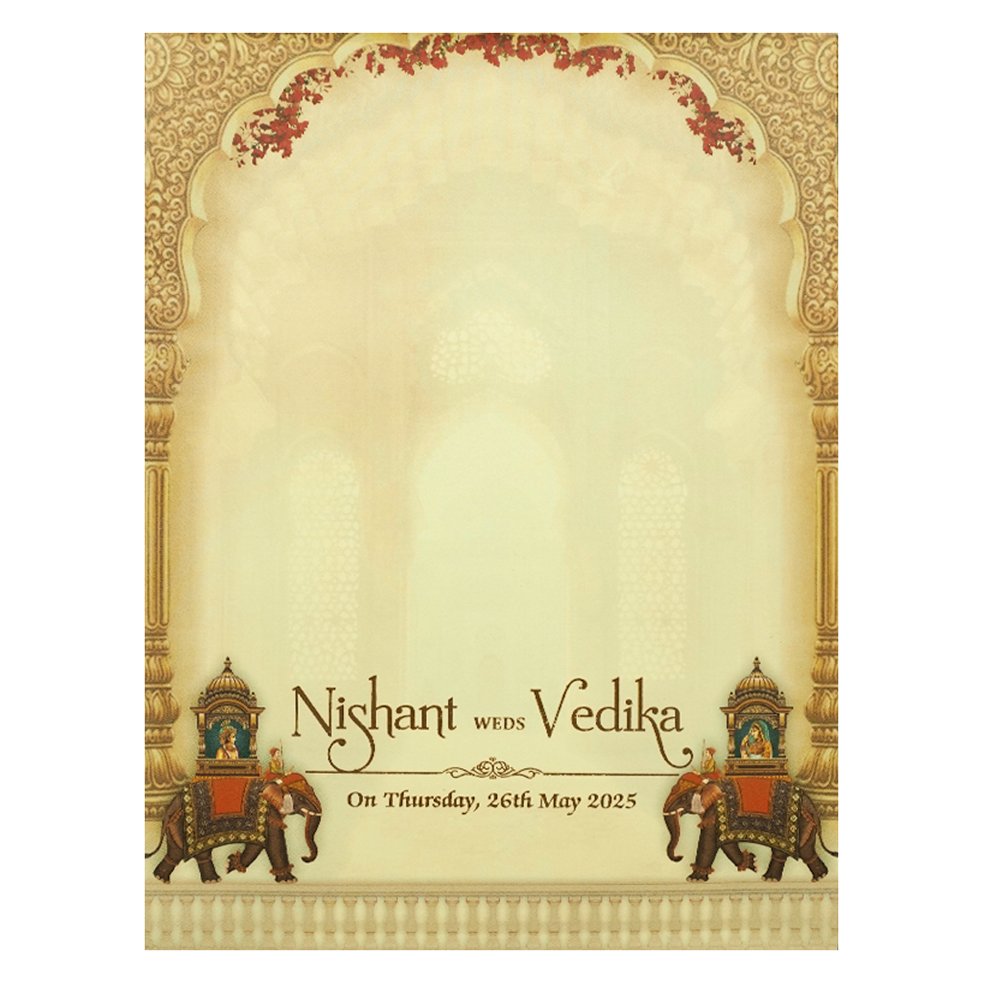 Brown Palace Elephant Padded Wedding Card-KRE27980