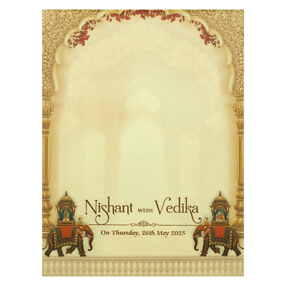Brown Palace Elephant Padded Wedding Card-KRE27980