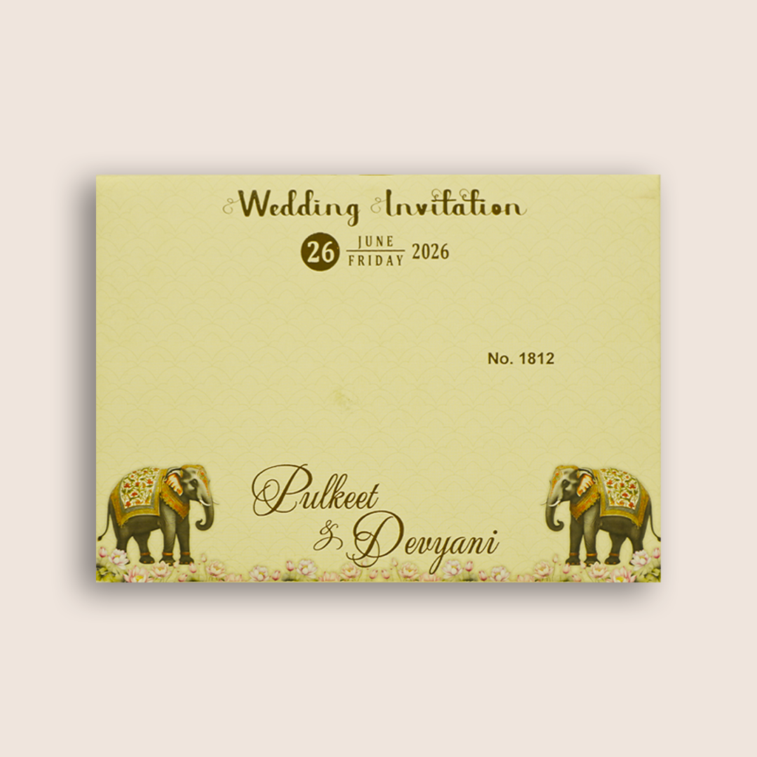 Cream Royal Elephant Laser Cut Wedding Invitation Card - KJTS1812