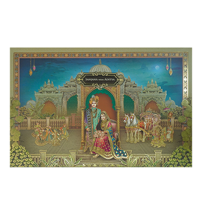 Green Palace Procession Padded Wedding Card-KSH72090