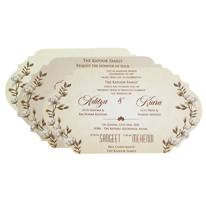 Cream Gold Floral Laser-Cut Wedding Card-KFR16150