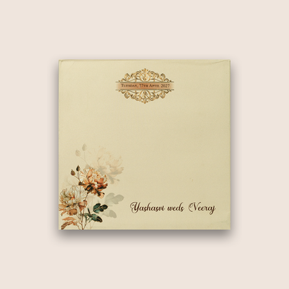 White Embossed Floral Padded Wedding Card - KPR023360