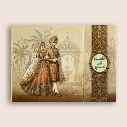 Sandal Royal Bride Groom Door Style Wedding Card - KAA05450