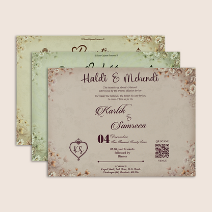 Grey Embossed Floral Door Style Padded Wedding Card - KSH18980