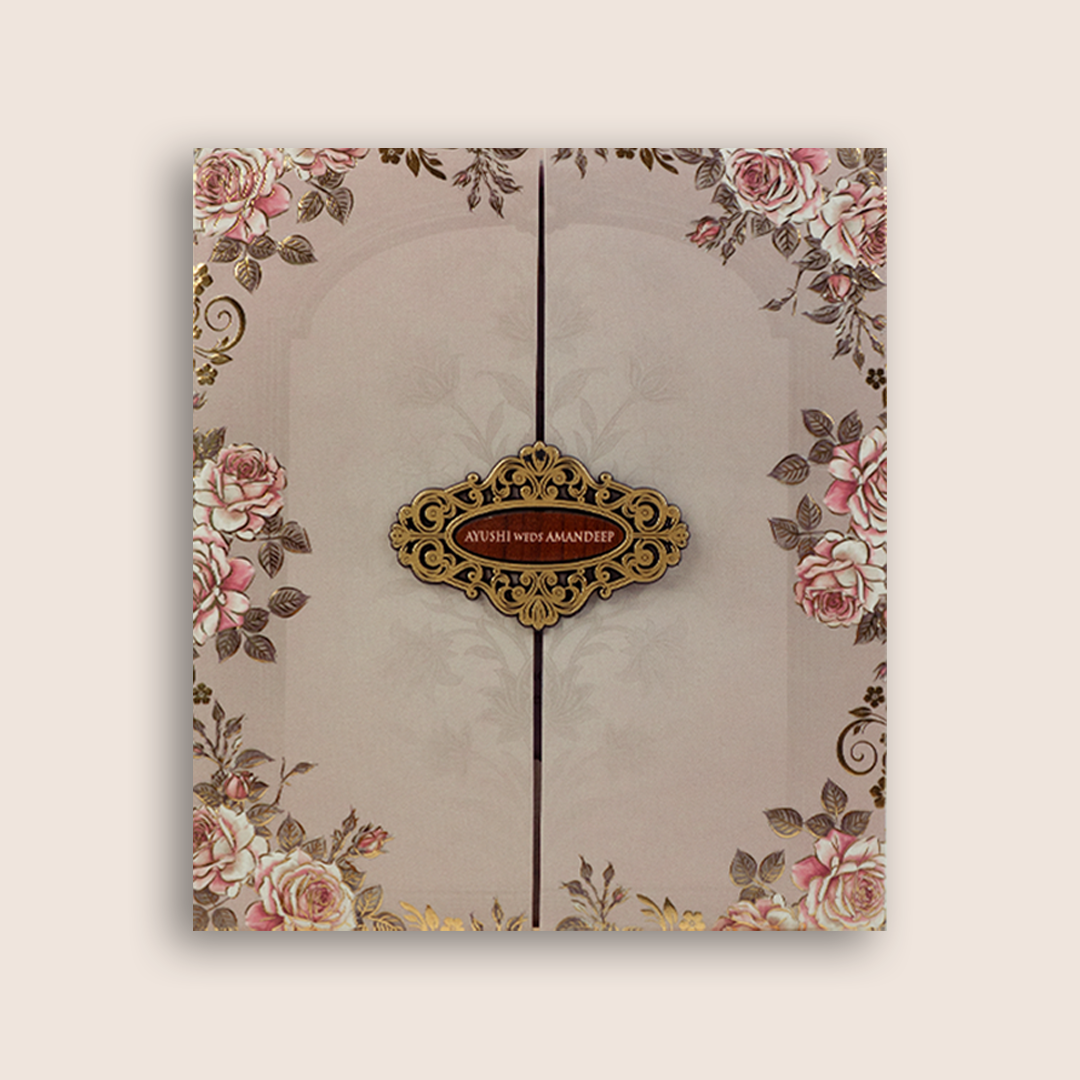 Pale Pink Door Style Padded Invitation Card - KVN07990