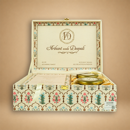 Cream Floral Premium Wedding Invitation Box - KSBMD070