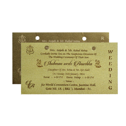 Gold MDF Laser Cutout Wedding Invitation Card with Custom Initials-KRB07030