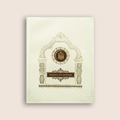 White Floral Mandap Padded Wedding Invitation Card - KJTS1858