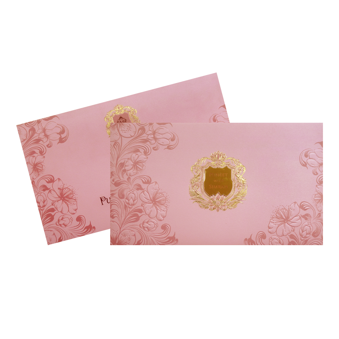 Blush Pink Floral Crest Wedding Invitation Card-King of Cards