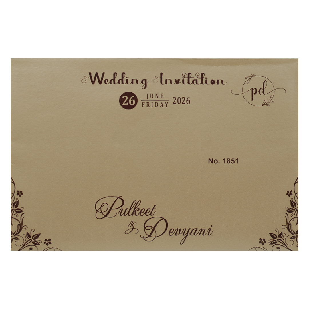 Brown Embossed Padded Wedding Card-KJTS1851