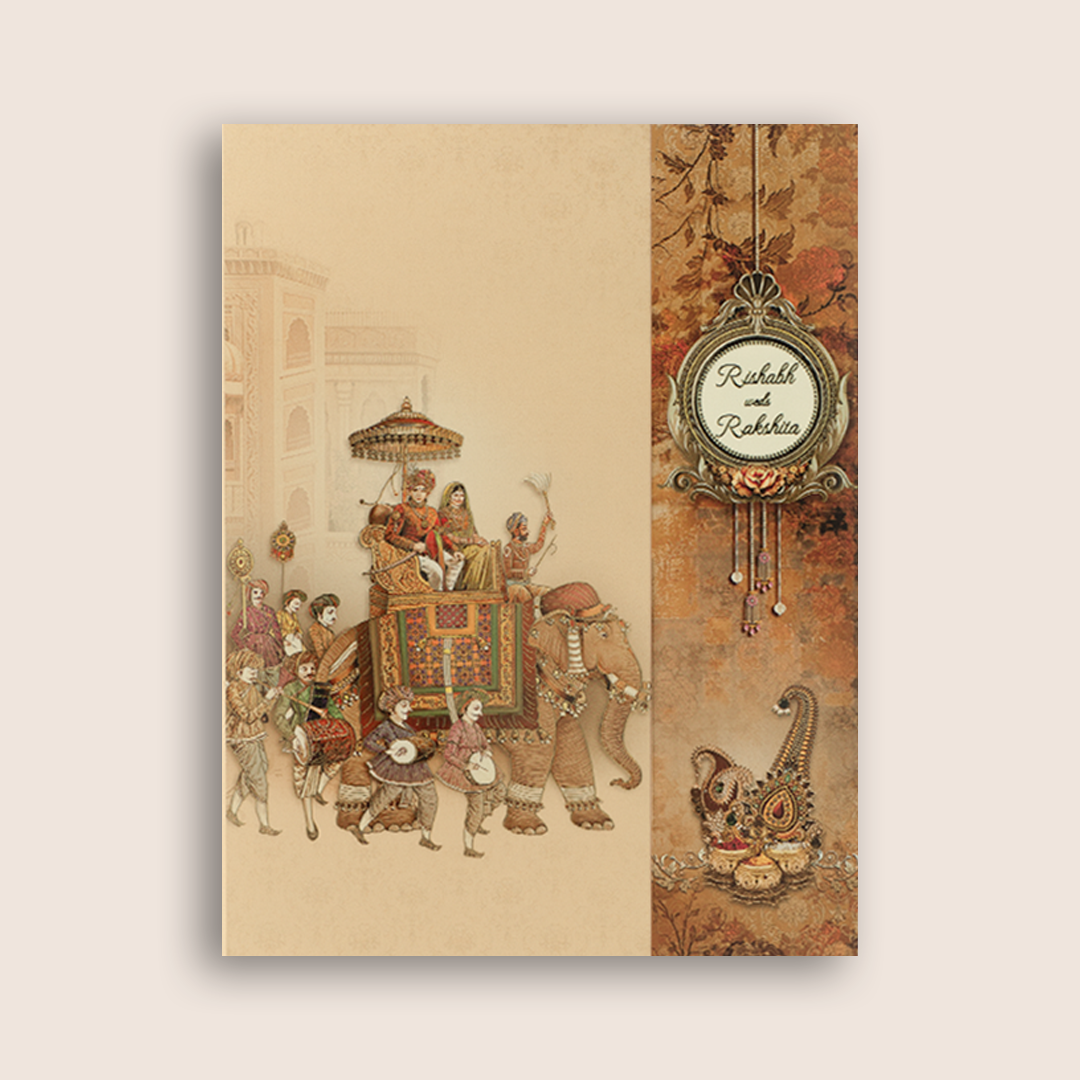 Sandal Royal Baraat Door Style Wedding Card - KAA05070