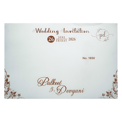 White Floral Embossed Padded Wedding Card-KJTS1850