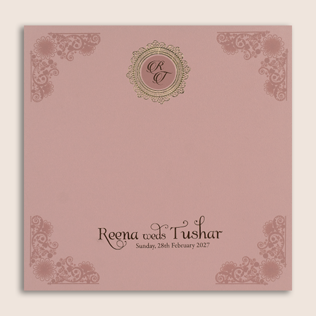 Pink Embossed Floral Laser cut Padded Invitation card - KPR023300