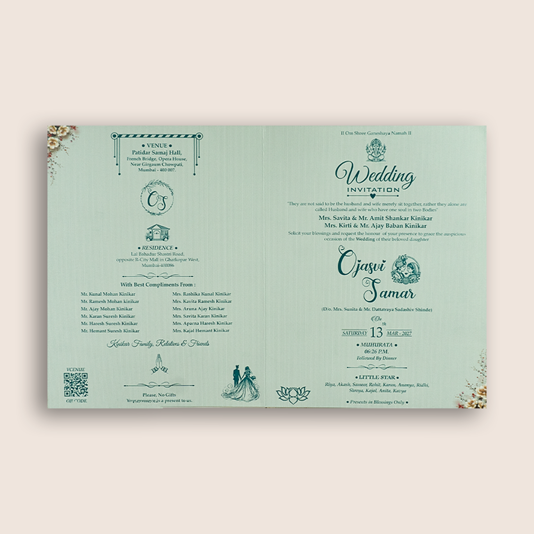 Pastel Blue Floral Door Style Wedding Card - KSH73480