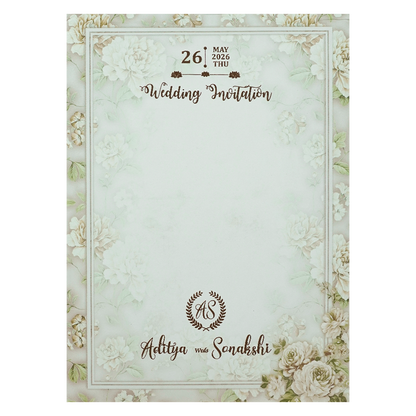 Green Floral Gold Frame Padded Wedding Card-KRE27240