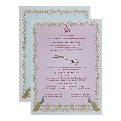 White Gold Lasercut Peacock Palace Padded Wedding Card-KMMEX8150