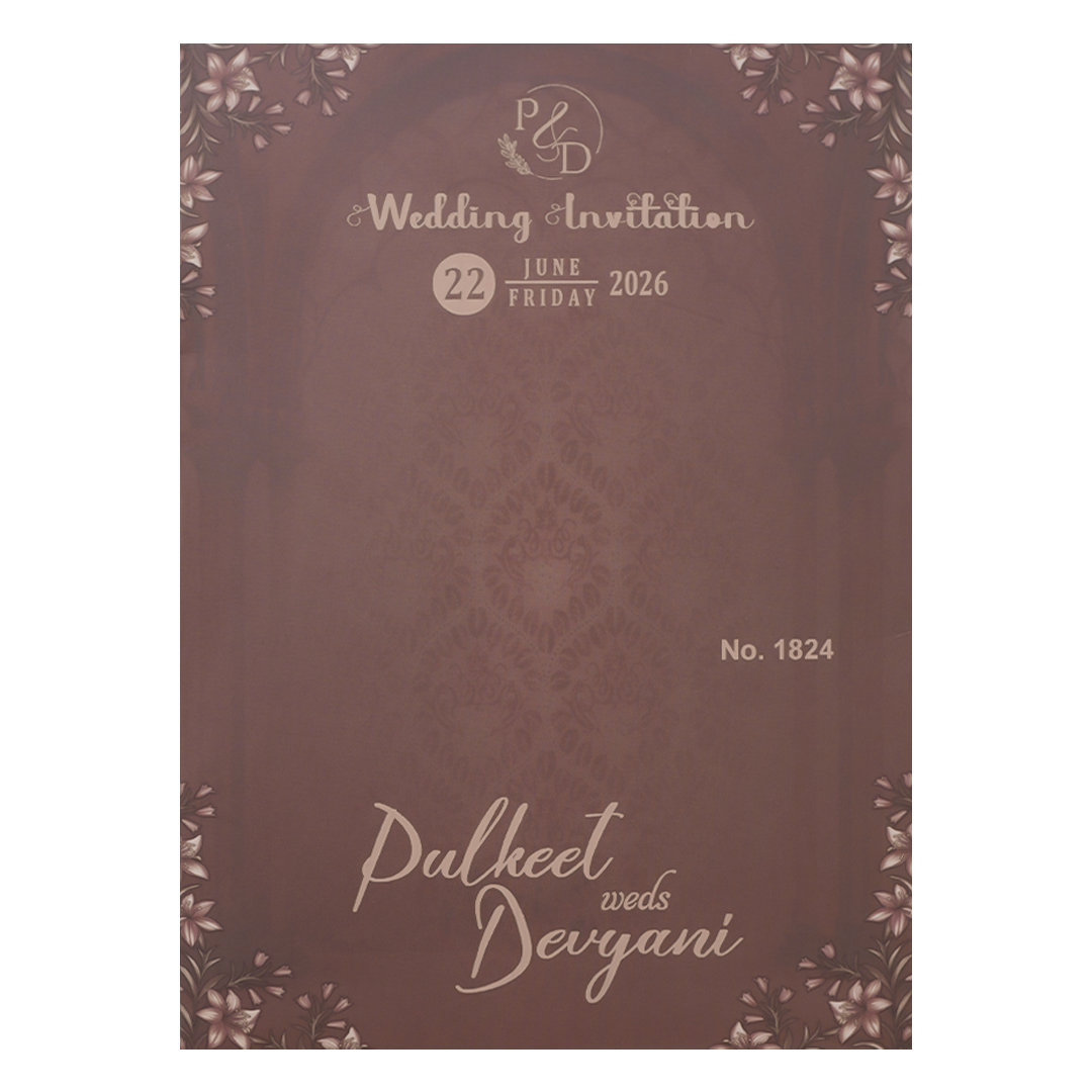 Brown Gold Floral Padded Wedding Card-KJTS1824
