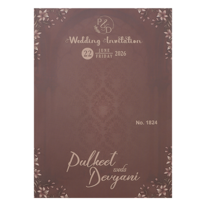 Brown Gold Floral Padded Wedding Card-KJTS1824