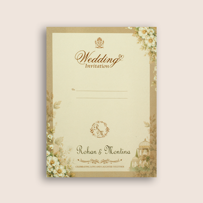 Pastel Brown Floral Door Style Padded Wedding Invitation - KSH27070