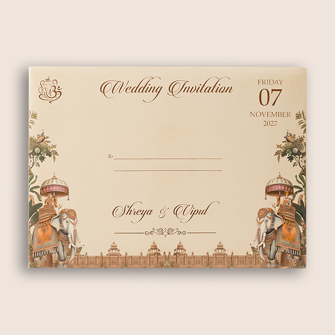Pastel Pink Royal Elephant Padded Wedding Card - KSH18240