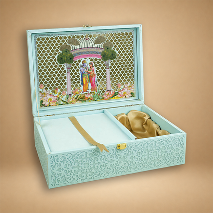 Blue Premium South Indian Temple Arch Luxury Invitation Box - KNLW202571
