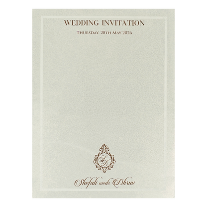 White Monogram Ganesha Embossed Wedding card-KRE28440