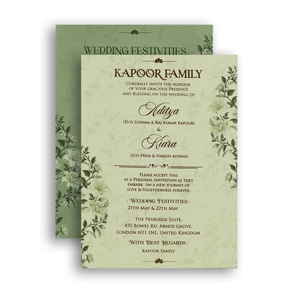 Green Embossed Lilly Flower Door Style Padded Wedding Card - KFR17510