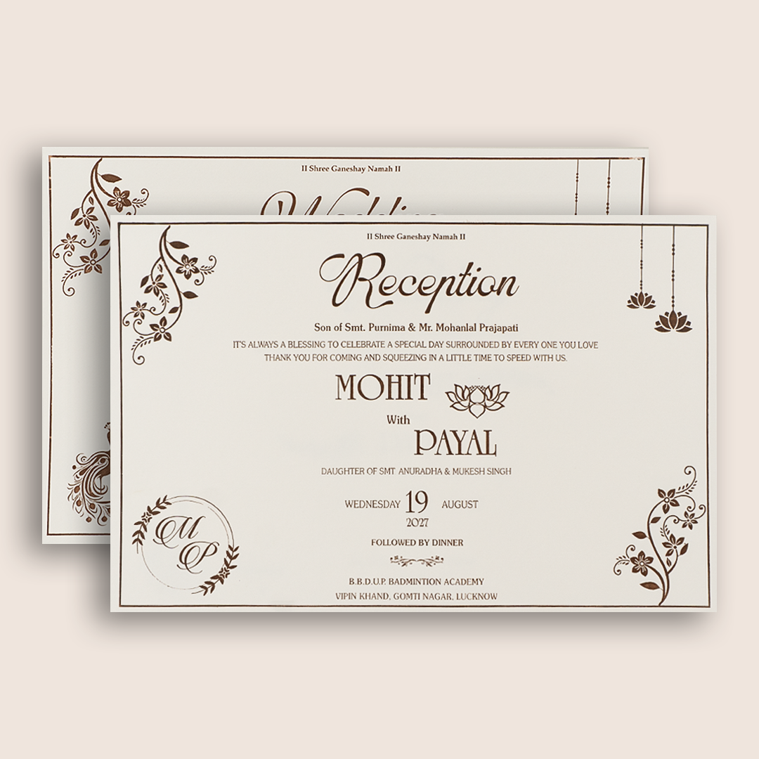 White Floral Padded Wedding Invitation Card - KSH27240