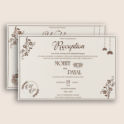 White Floral Padded Wedding Invitation Card - KSH27240