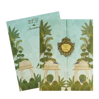 Green Floral Arch Padded Wedding Card - KFR16420