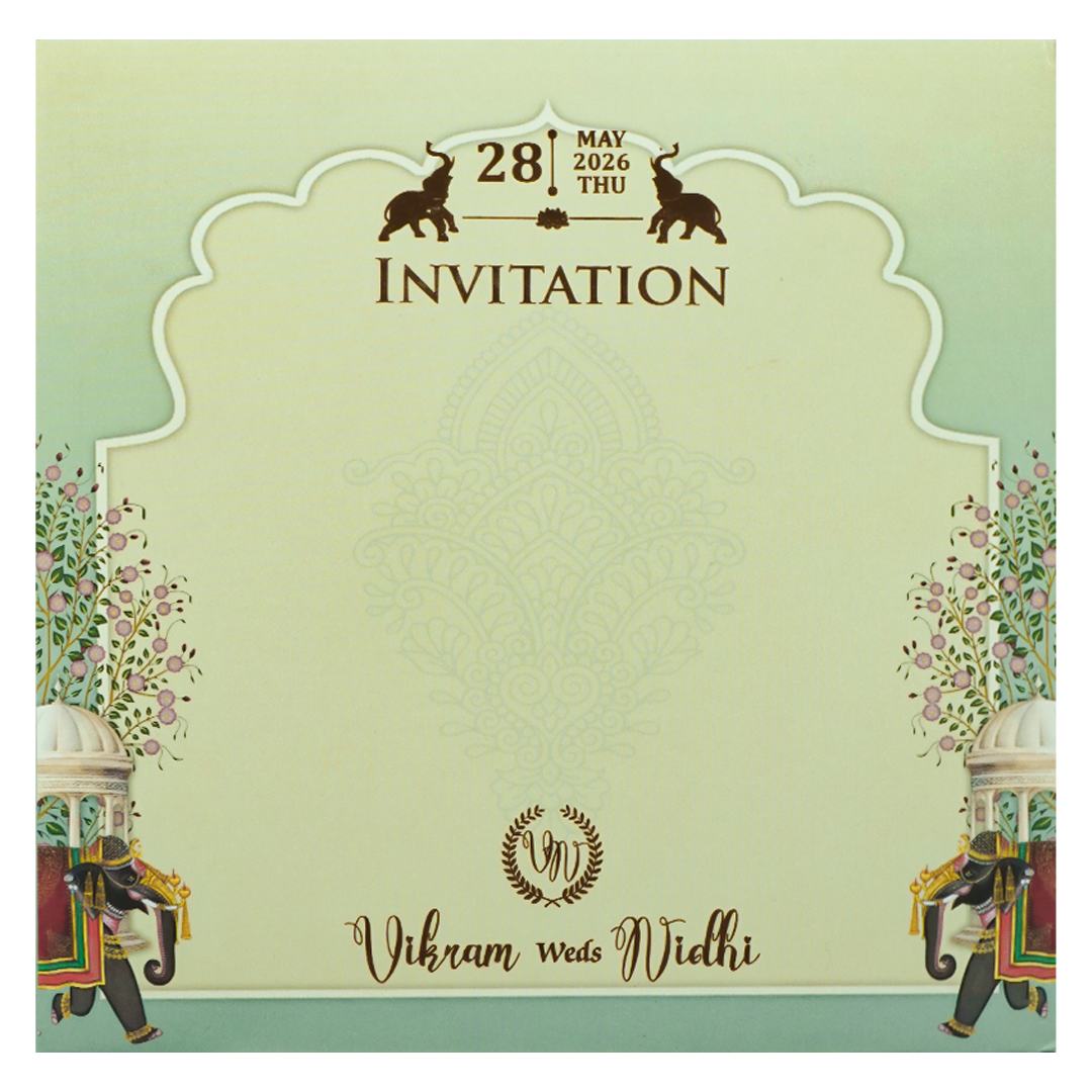 Mint Green Royal Elephant Padded Wedding Card-KRE27120