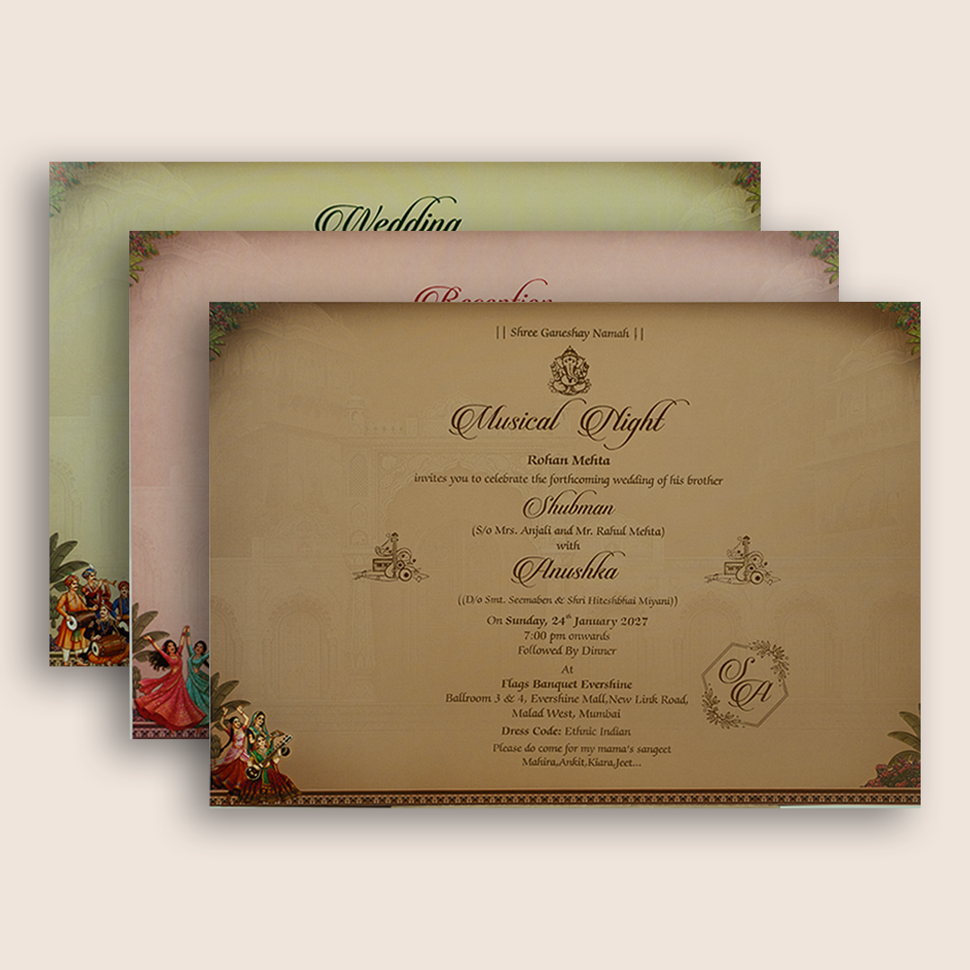 Brown Bride Groom Laser Cut Padded Wedding Invitation - KRB10580