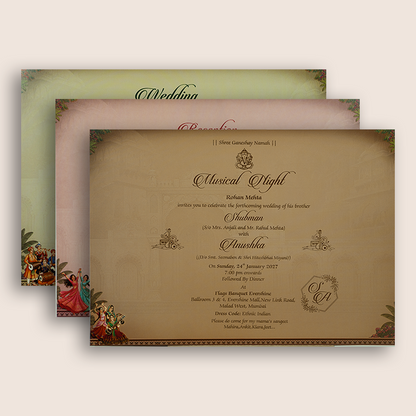 Brown Bride Groom Laser Cut Padded Wedding Invitation - KRB10580