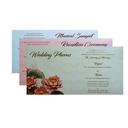 Pastel Lotus Floral Padded Wedding Invitation Card-KPR24720