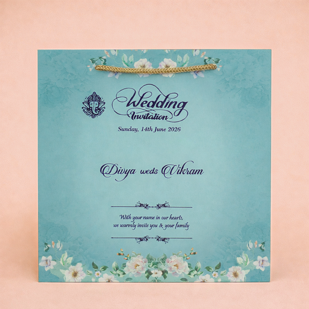Blue floral sweet box invitation card-KNK8901B