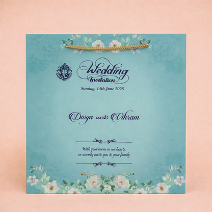Blue floral sweet box invitation card-KNK8901B
